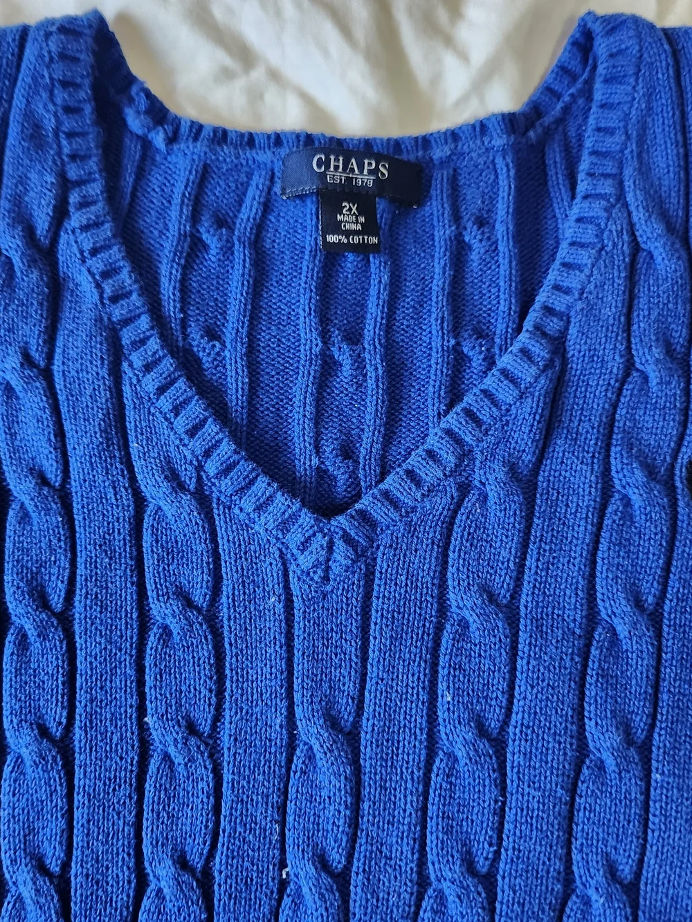 Chaps Women V-Neck Cable Knit Sweater - Blue